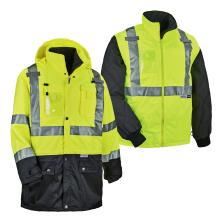 Front view of lime 4-in-1- hi-vis winter parka