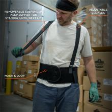 Removeable suspenders keep support on standby until next lift, adjustable buckles, hook and loop