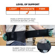 Moderate level of support: panels offer instant snug activation before lifting, rubber track stays keep back support in place