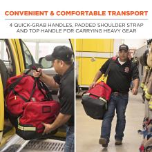 Convenient and comfortable transport: 4 quick grab handles, padded shoulder strap and top handle for carrying heavy gear
