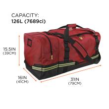 Capacity: 126L or 1689 ci. Length: 16 inches or 41cm. Width: 31 inches or 79 cm. Height: 15.5 inches and 39 cm