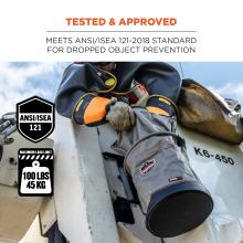 Tested & approved: Meets ANSI/ISEA 121-2018 standard for dropped object prevention. Max. Load limit: 100lbs / 45kg. ANSI/ISEA 121 compliant