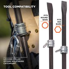 Tool compatibility: locking collar offers holstering catchpoint. Fits round bars and hex bars