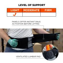 Light level of support: panels offer instant snug activation before lifting. Ventilated lumbar pad