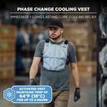 The phase-change cooling vest provides immediate and long-lasting core cooling relief. When activated, it maintains a temperature of 64°F (18°C) for up to 2 hours.