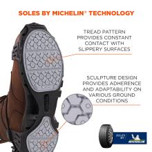 Soles by Michelin Technology: Tread pattern provides constant contact with slippery surfaces. Sculpture design provides adherence and adaptability on various ground conditions.