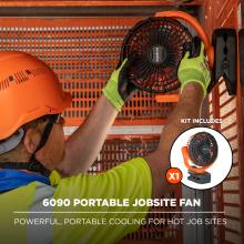 The 6090 Portable Jobsite Fan offers powerful, portable cooling for hot job sites. The kit includes one portable jobsite fan.