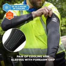 A pair of cooling arm sleeves provides up to 2 hours of cooling and includes forearm grips for enhanced usability. They also feature moisture-wicking properties.