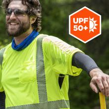 The sleeves offer UPF 50+ sun protection, shielding the wearer from harmful UV rays.