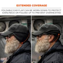 Extended Coverage: Foldable ear flaps can be worn down to protect ears/neck or folded up to prevent overheating.