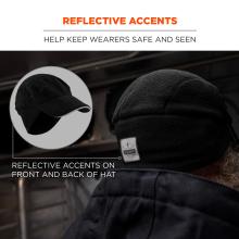 Reflective Accents: Help keep wearers safe and seen. Reflective accents are located on the front and back of the hat.