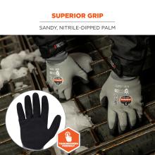 Superior Grip: Sandy, nitrile-dipped palm. Touchscreen friendly.