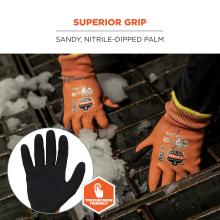 Superior Grip: Sandy, nitrile-dipped palm. Touchscreen friendly.