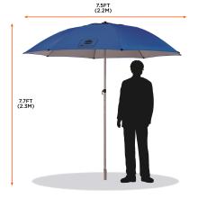 Umbrella dimensions. 7.7ft or 2.3m tall and 7.5ft or 2.2m wide