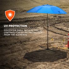 UV protection. Polyester shell with PU and UV coatings for extra protection form the elements