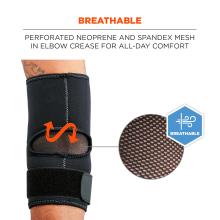 Breathable: perforated neoprene and spandex mesh in elbow crease for all-day comfort