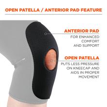 Open patella / anterior pad feature: anterior pad for enhanced comfort and support. Open patella puts less pressure on kneecap and aids in proper movement