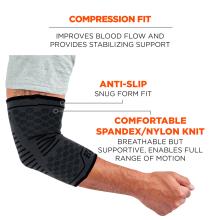 Compression fit: improves blood flow and provides stabilizing support. Anti-slip snug form fit. Comfortable spandex/nylon knit is breathable but supportive and enables full range of motion