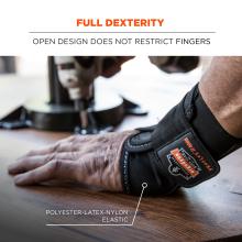 Full dexterity: open design does not restrict fingers. Features polyester latex nylon elastic