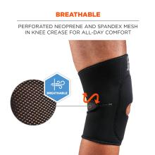 Breathable: perforated neoprene and spandex mesh in knee crease for all-day comfort