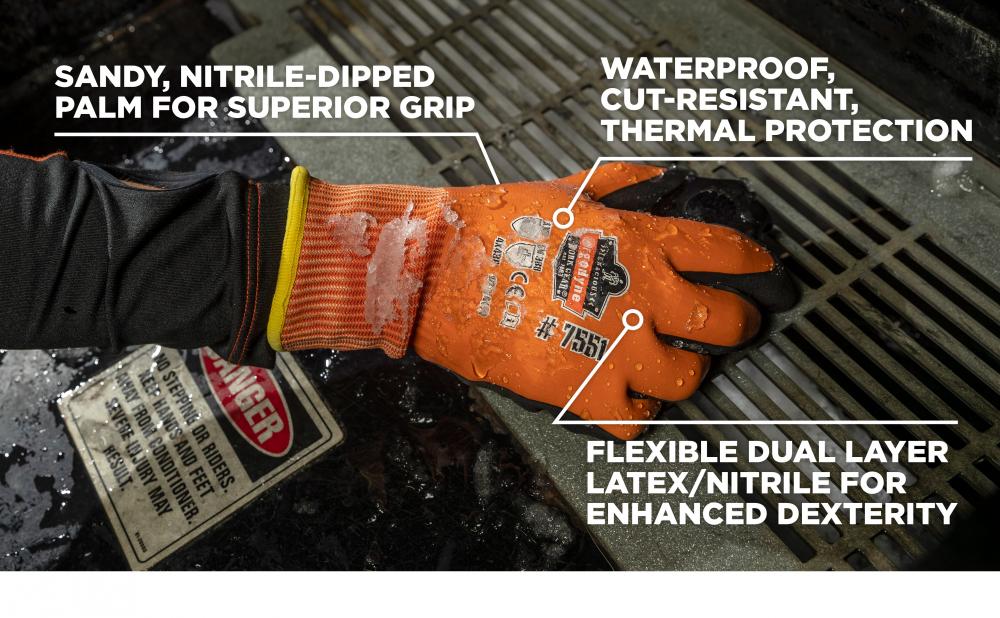 A5 Cut Resistant Cold Weather Gloves, ANSI Level 4, Waterproof Thermal, Abrasion Resistant, Latex Coated Defender Safety DEXGUARD, X-Large / 1 Pair