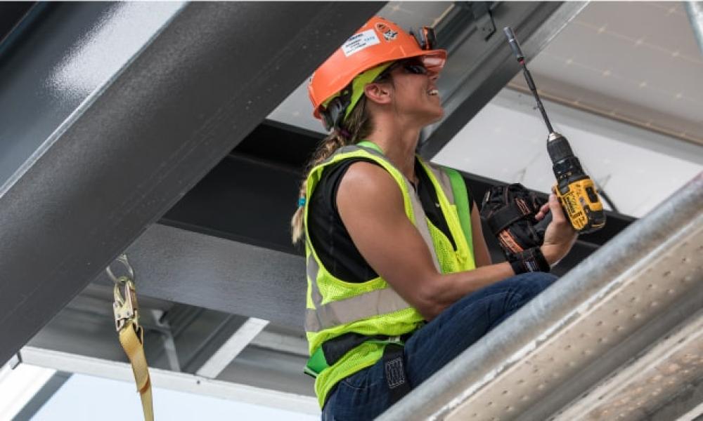 Working at height with tethered drill