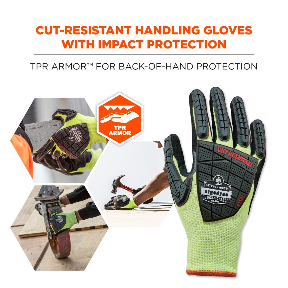 Cut-resistant handling gloves with impact protection, TPR armor for back of hand protection