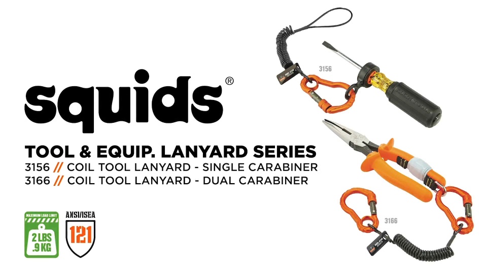 Ergodyne Squids 3156 Coil Tool Lanyard with Single Carabiner, 2 lb, Black